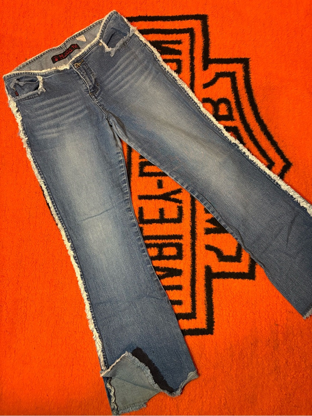 Mudd vintage Light Blue Frayed Side-Trim Flare Jeans